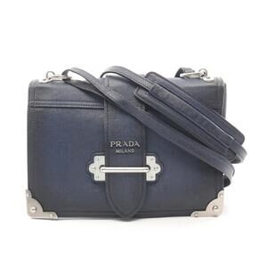 Prada Cahier Leather Shoulder Bag Navy Blue